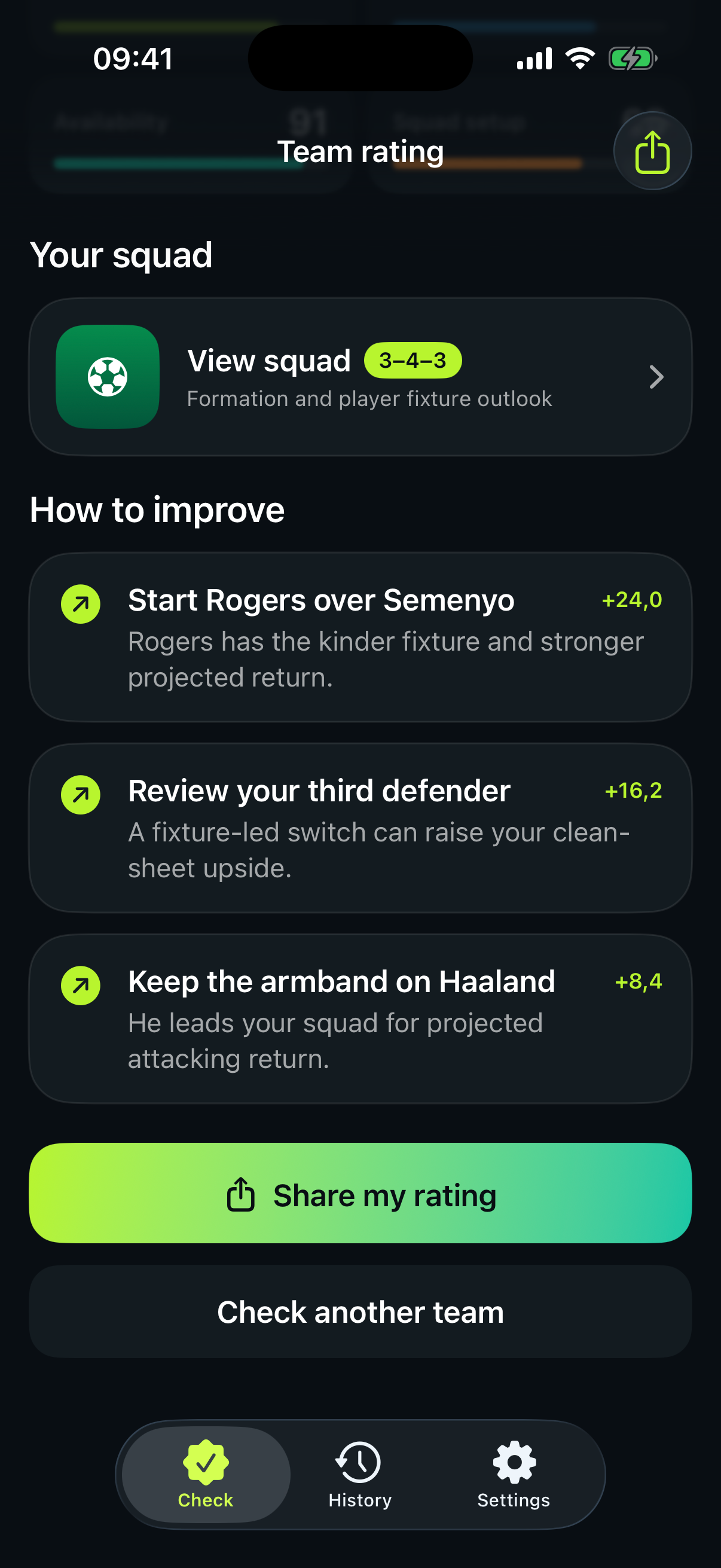 Squad improvement recommendations
